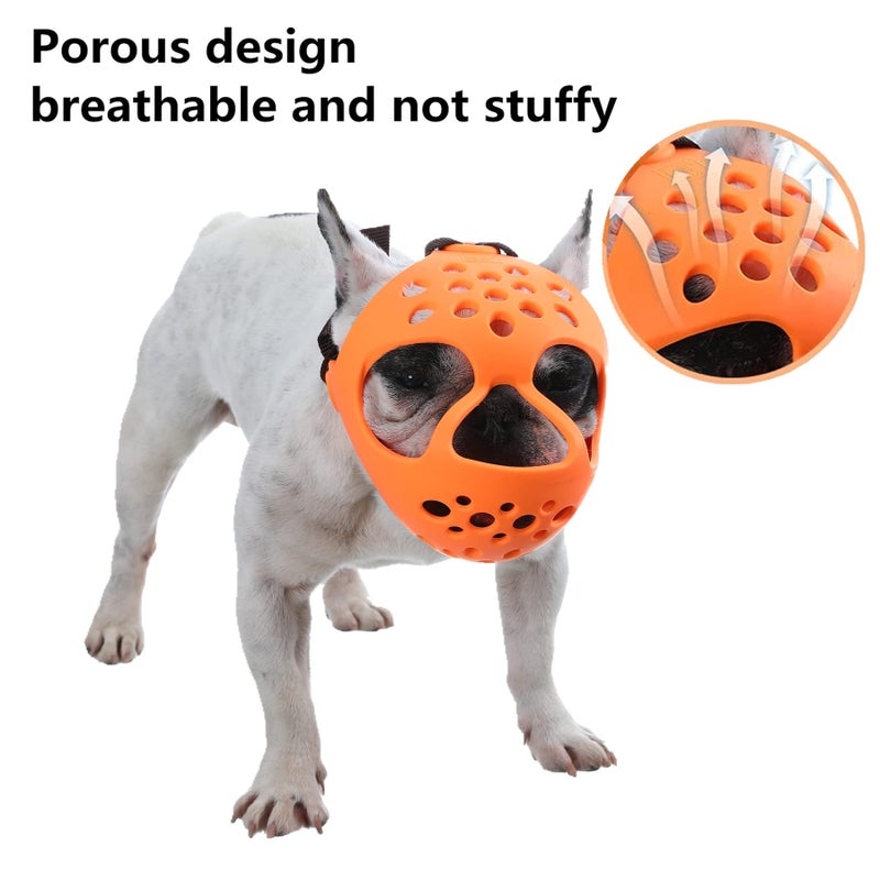 JYHY Short Snout Dog Muzzles,Soft Silicone Adjustable Breathable Bulldog Muzzle for Biting Chewing Barking Training,Ideal for Flat-Faced Dogs (L, Orange) - Image 4